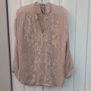 Johnny Was Blush Floral Lace Blouse